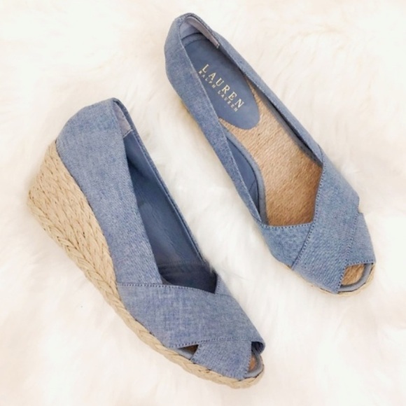 Ralph Lauren | Women’s chambray blue Cecilia criss cross open toe espadrille, 8 - Picture 15 of 16
